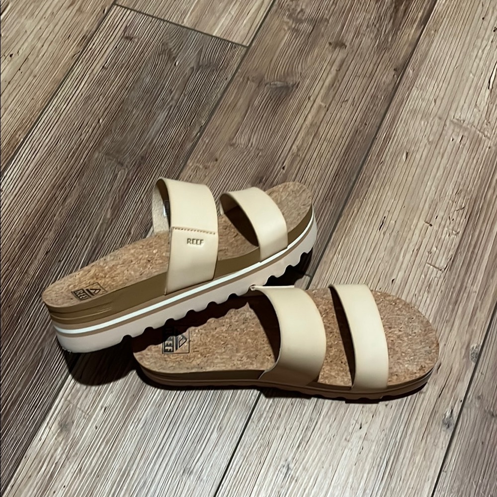 Reef Women's Cream Cork Platform Slide Sandals